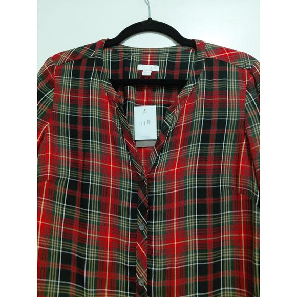 J Jill Womens Button Up Long Sleeve Blouse Red Green Black Plaid Rayon Small NWT - Picture 3 of 7